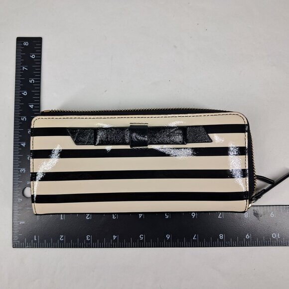 Kate Spade Chelsea Park Nisha Black Cream Bow & Stripe Wallet - Picture 12 of 12